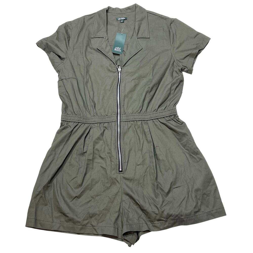 Wild Fable Tank Romper Women XL Olive Green Jumpsuit Full Zip New